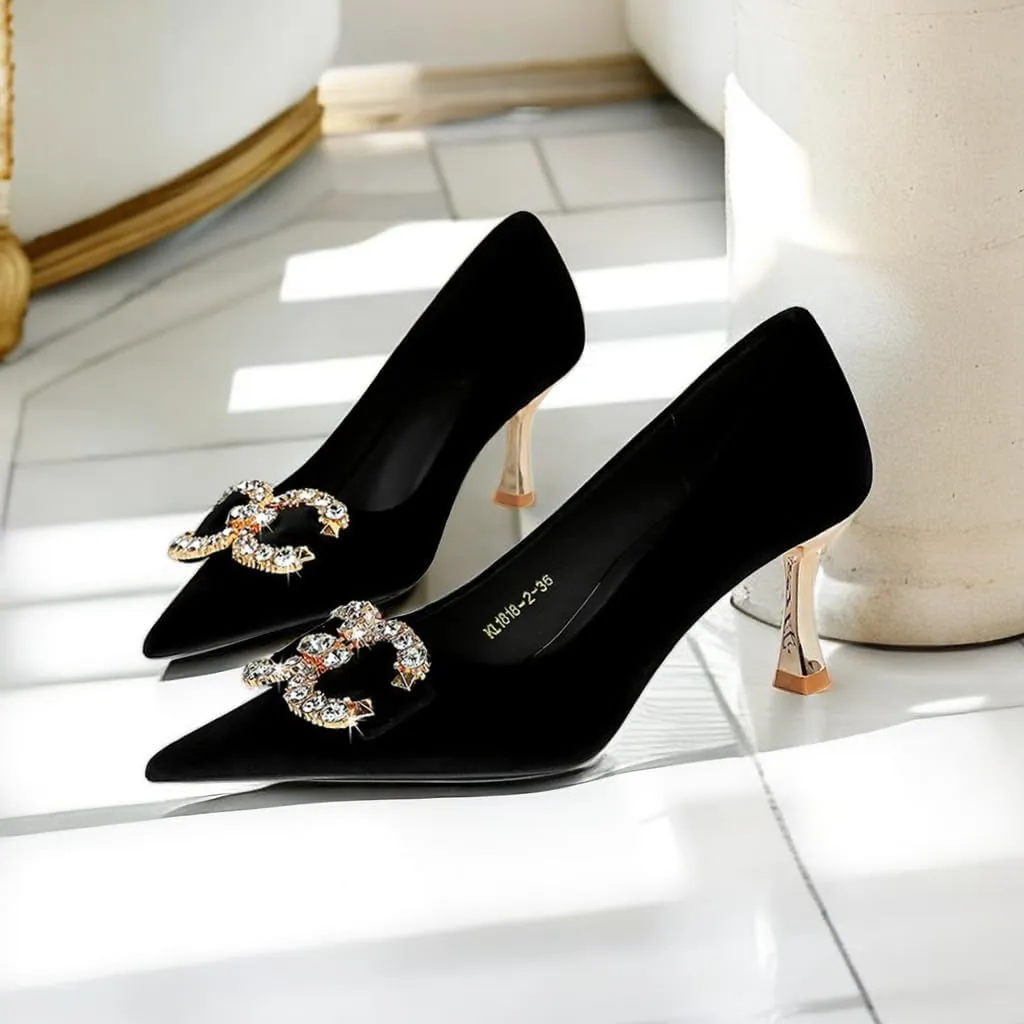 JOEupin Women's Buckle Mid Heel Pumps Closed Pointed Toe Heels 2.5 inch Stilettos Heels Pumps