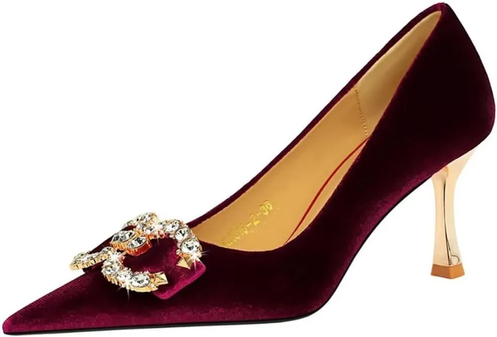 JOEupin Women's Buckle Mid Heel Pumps Closed Pointed Toe Heels 2.5 inch Stilettos Heels Pumps