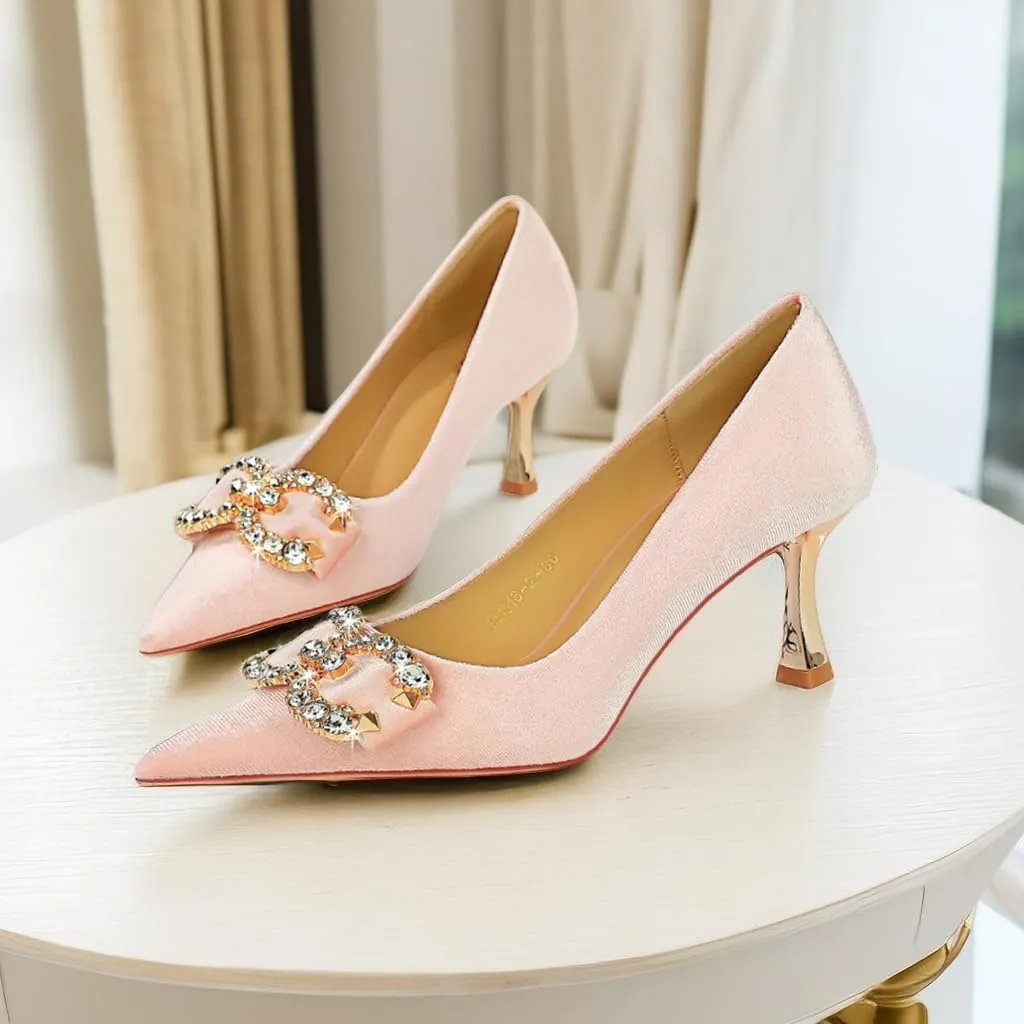 JOEupin Women's Buckle Mid Heel Pumps Closed Pointed Toe Heels 2.5 inch Stilettos Heels Pumps