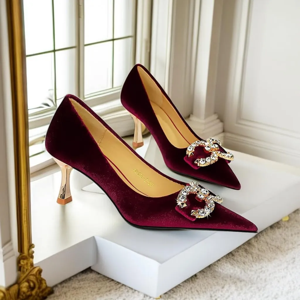 JOEupin Women's Buckle Mid Heel Pumps Closed Pointed Toe Heels 2.5 inch Stilettos Heels Pumps