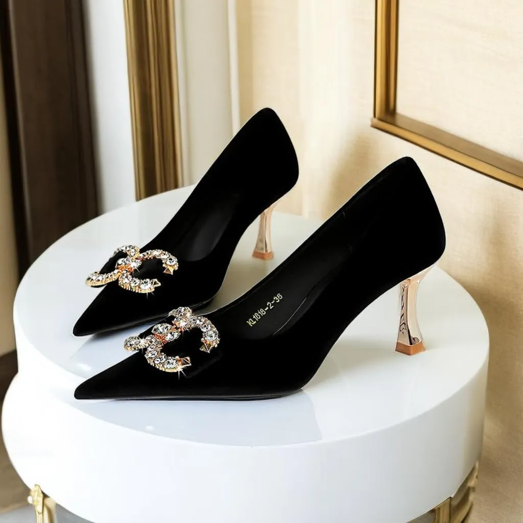 JOEupin Women's Buckle Mid Heel Pumps Closed Pointed Toe Heels 2.5 inch Stilettos Heels Pumps