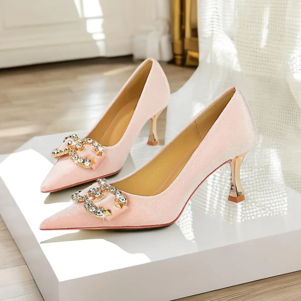 JOEupin Women's Buckle Mid Heel Pumps Closed Pointed Toe Heels 2.5 inch Stilettos Heels Pumps