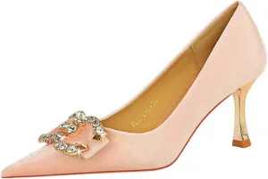 JOEupin Women's Buckle Mid Heel Pumps Closed Pointed Toe Heels 2.5 inch Stilettos Heels Pumps