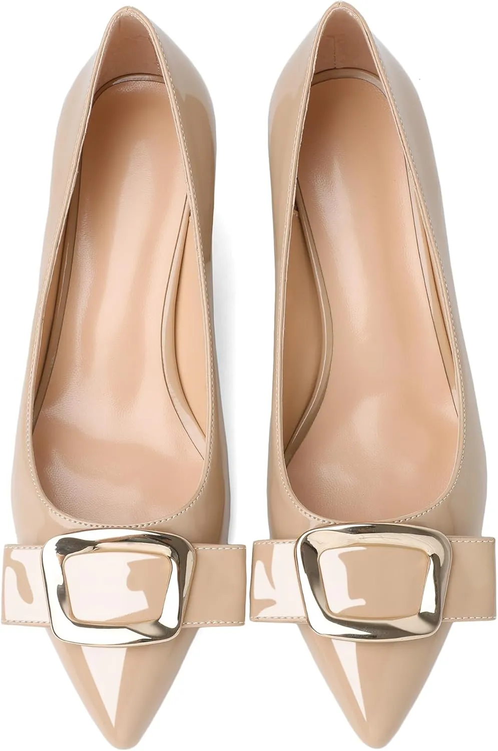 Joseywade Women's Chunky Heels Pointed Toe Low Block Heel Pumps Metal Buckle Bow Comfort Wedding Party Working Daily Dress Shoes 2 Inch