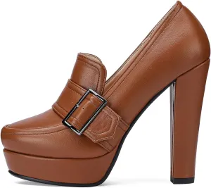 LEHOOR Women Vintage Chunky Platform Loafers Shoes Round Closed Toe Block High Heel Pumps Slip On 4 Inch Heels Platform Sandals Buckle Strap Office Ladies Dressy Chic Wedding Party Ball 4-11 M US