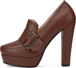 LEHOOR Women Vintage Chunky Platform Loafers Shoes Round Closed Toe Block High Heel Pumps Slip On 4 Inch Heels Platform Sandals Buckle Strap Office Ladies Dressy Chic Wedding Party Ball 4-11 M US
