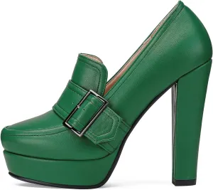 LEHOOR Women Vintage Chunky Platform Loafers Shoes Round Closed Toe Block High Heel Pumps Slip On 4 Inch Heels Platform Sandals Buckle Strap Office Ladies Dressy Chic Wedding Party Ball 4-11 M US