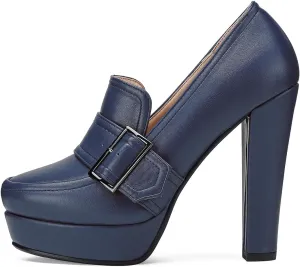 LEHOOR Women Vintage Chunky Platform Loafers Shoes Round Closed Toe Block High Heel Pumps Slip On 4 Inch Heels Platform Sandals Buckle Strap Office Ladies Dressy Chic Wedding Party Ball 4-11 M US