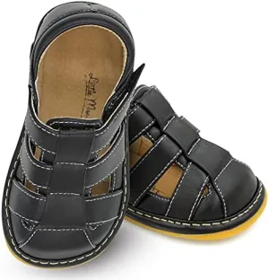 Little Mae's Boutique Black Full Coverage Closed Toe Squeaky Sandals for Toddler Boys, Ideal Walking Sandals with Removable Squeaker & Adjustable Strap - Soft Sole Sandals for Little Boys (3)