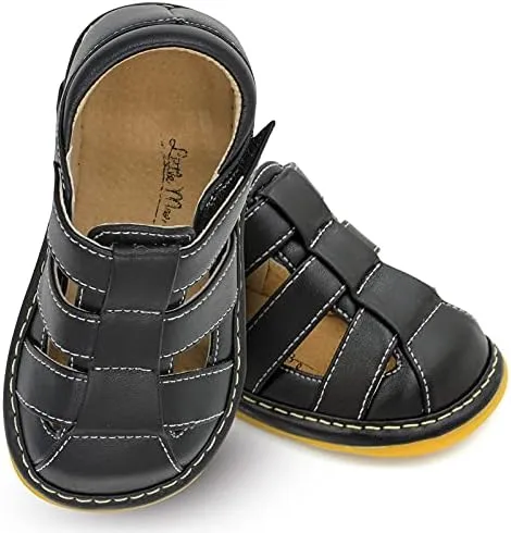Little Mae's Boutique Black Full Coverage Closed Toe Squeaky Sandals for Toddler Boys, Ideal Walking Sandals with Removable Squeaker & Adjustable Strap - Soft Sole Sandals for Little Boys (3)