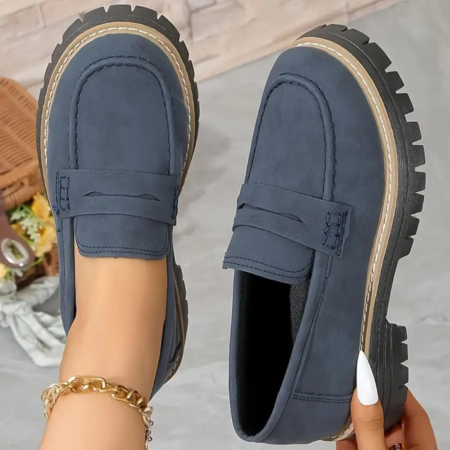 Loafers Shoes for Women Comfortable Slip On Work Office Shoe Platform Business Casual Dress Shoes Walking Trendy Flats Loafer Sneakers Platform Penny Loafer