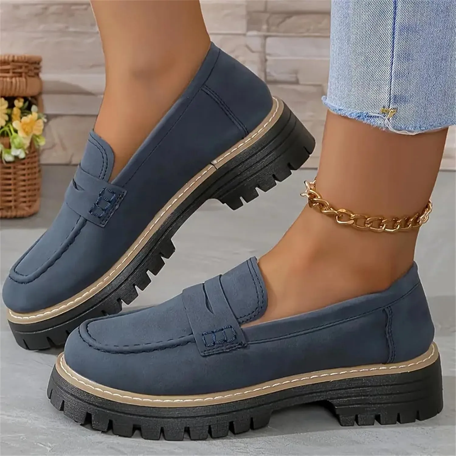 Loafers Shoes for Women Comfortable Slip On Work Office Shoe Platform Business Casual Dress Shoes Walking Trendy Flats Loafer Sneakers Platform Penny Loafer