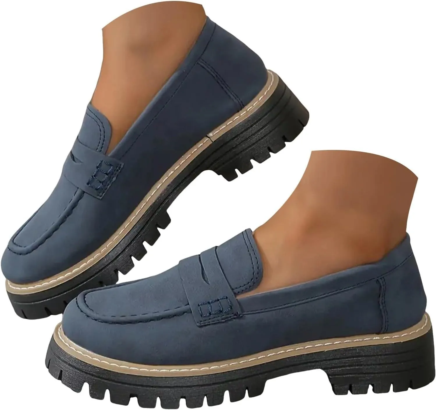 Loafers Shoes for Women Comfortable Slip On Work Office Shoe Platform Business Casual Dress Shoes Walking Trendy Flats Loafer Sneakers Platform Penny Loafer