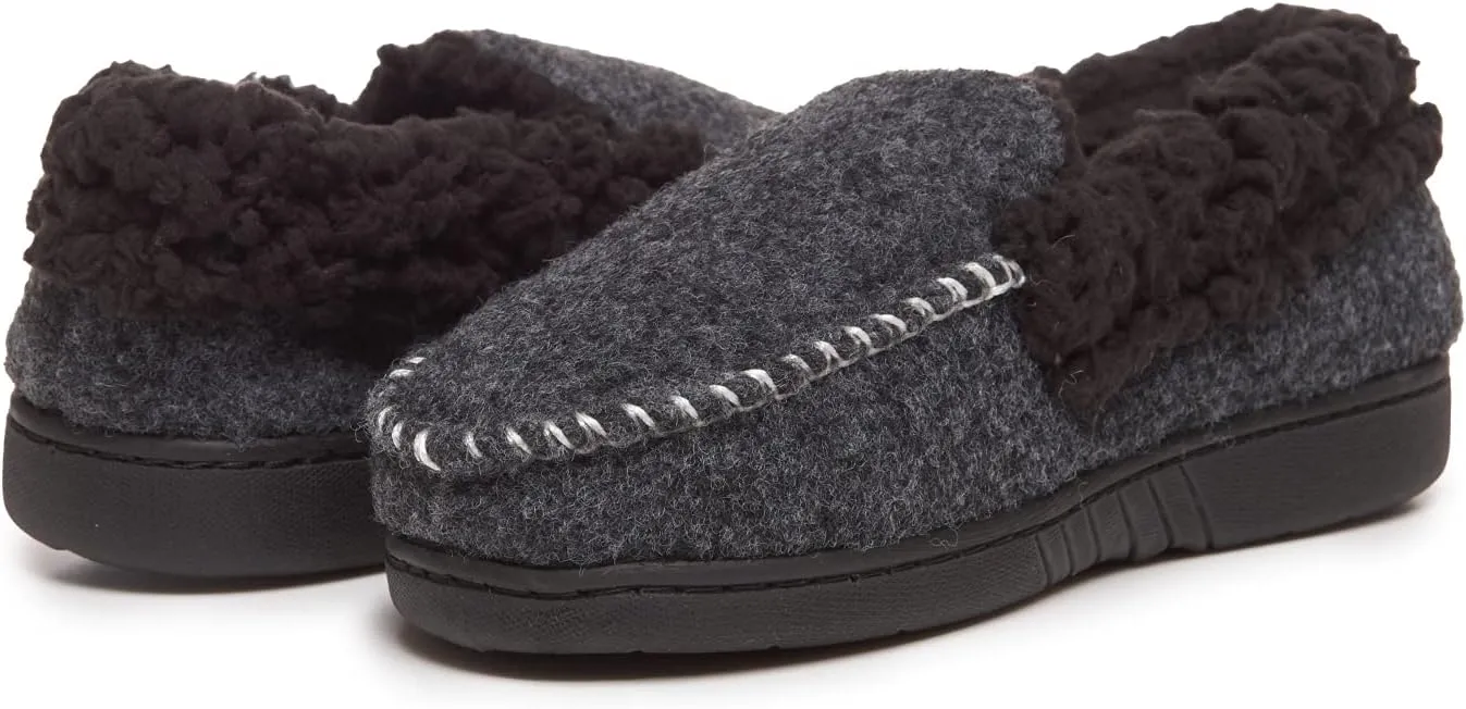 Lucky Brand Boy's Faux Wool A-line House Shoes for Kids, Memory Foam Slippers