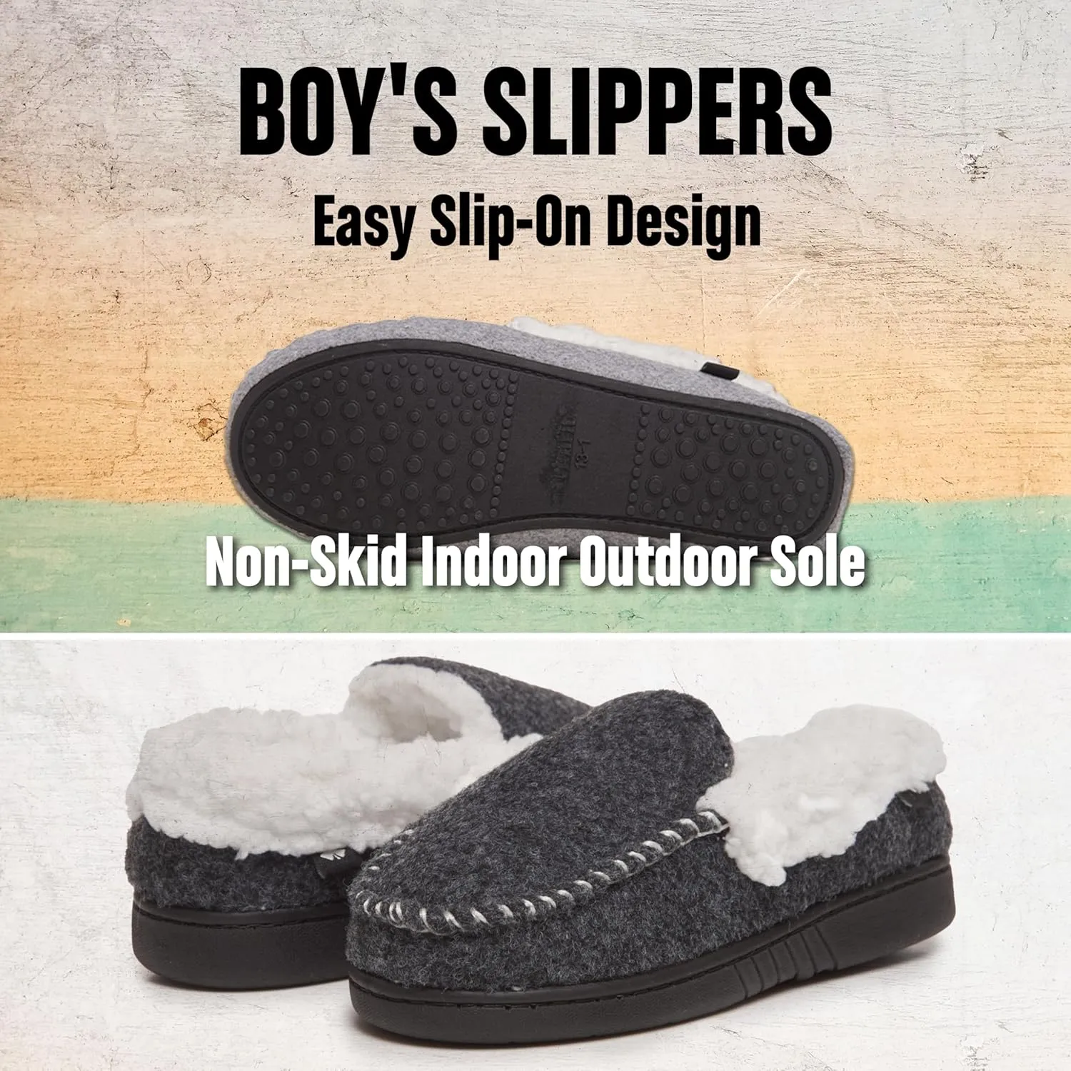 Lucky Brand Boy's Faux Wool A-line House Shoes for Kids, Memory Foam Slippers