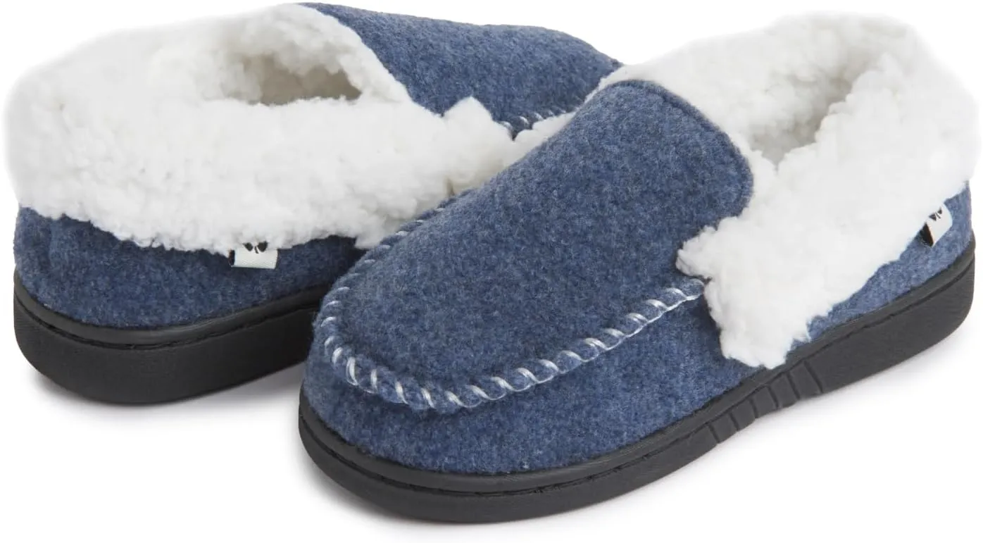 Lucky Brand Boy's Faux Wool A-line House Shoes for Kids, Memory Foam Slippers