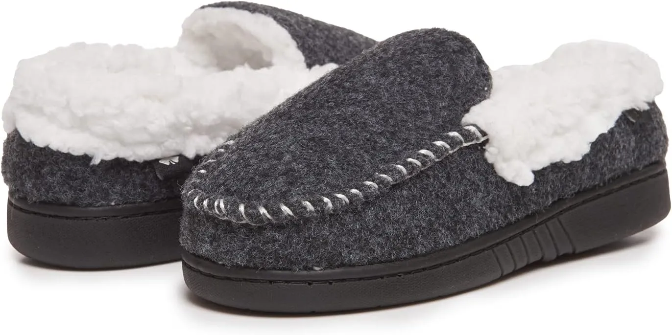 Lucky Brand Boy's Faux Wool A-line House Shoes for Kids, Memory Foam Slippers