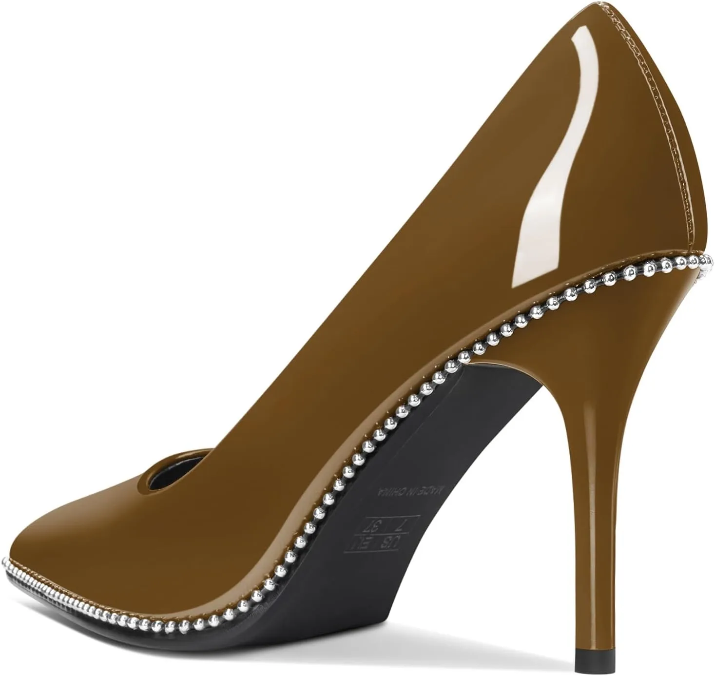 Mallyteeds Stiletto High Heels Pumps for Women 3.6 Inch Closed Toe Slip-on Beaded Pumps Party Wedding Dress Shoes Bride