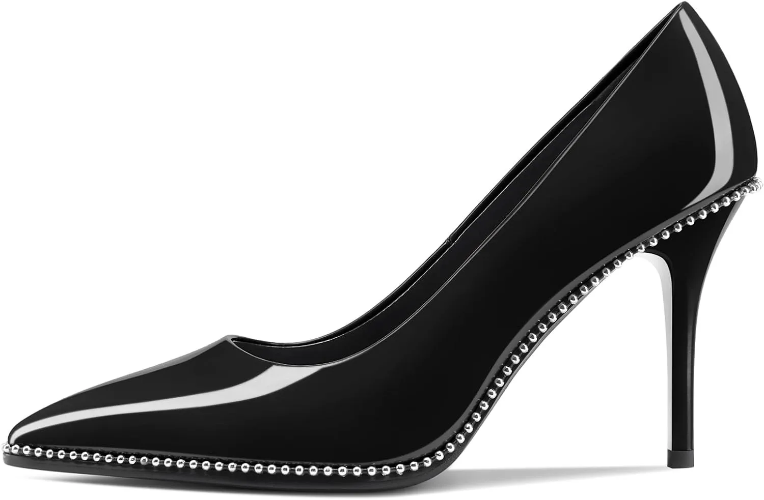 Mallyteeds Stiletto High Heels Pumps for Women 3.6 Inch Closed Toe Slip-on Beaded Pumps Party Wedding Dress Shoes Bride