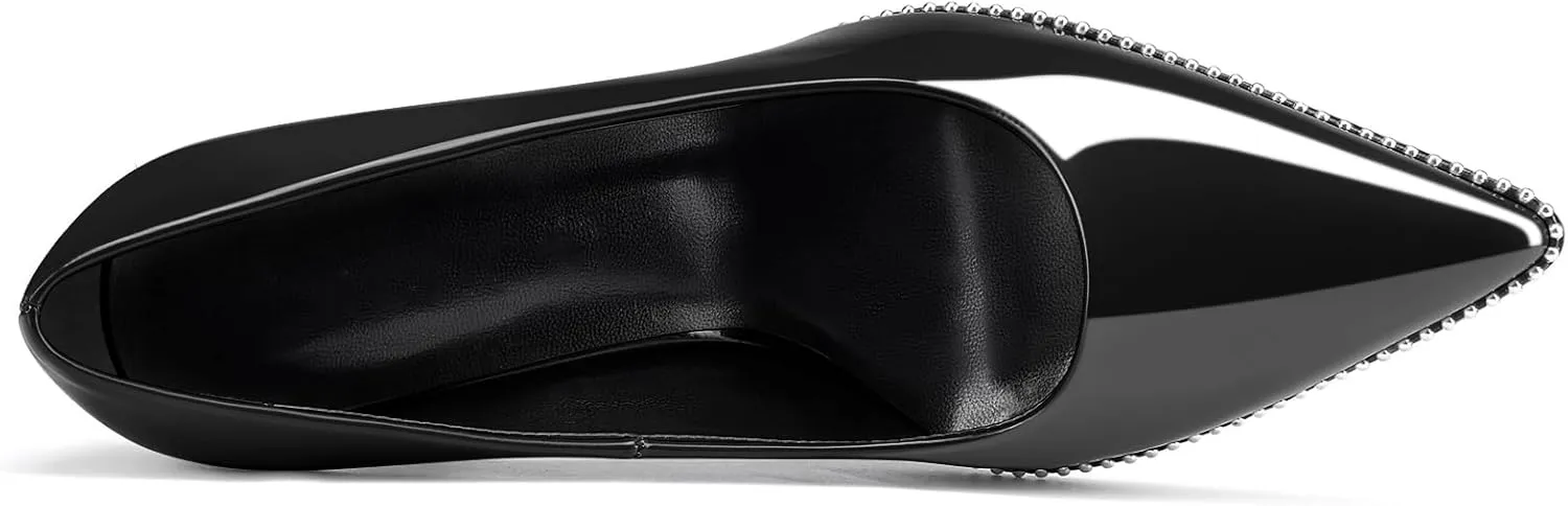 Mallyteeds Stiletto High Heels Pumps for Women 3.6 Inch Closed Toe Slip-on Beaded Pumps Party Wedding Dress Shoes Bride