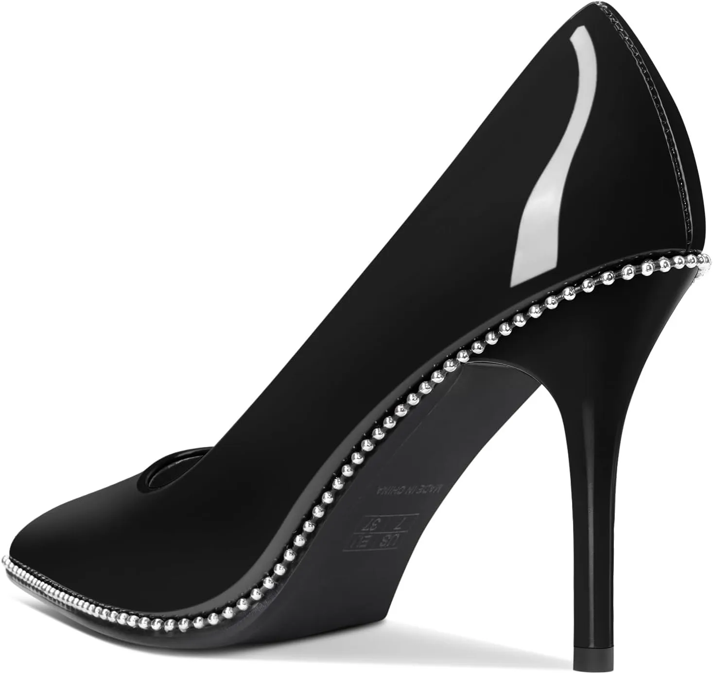 Mallyteeds Stiletto High Heels Pumps for Women 3.6 Inch Closed Toe Slip-on Beaded Pumps Party Wedding Dress Shoes Bride