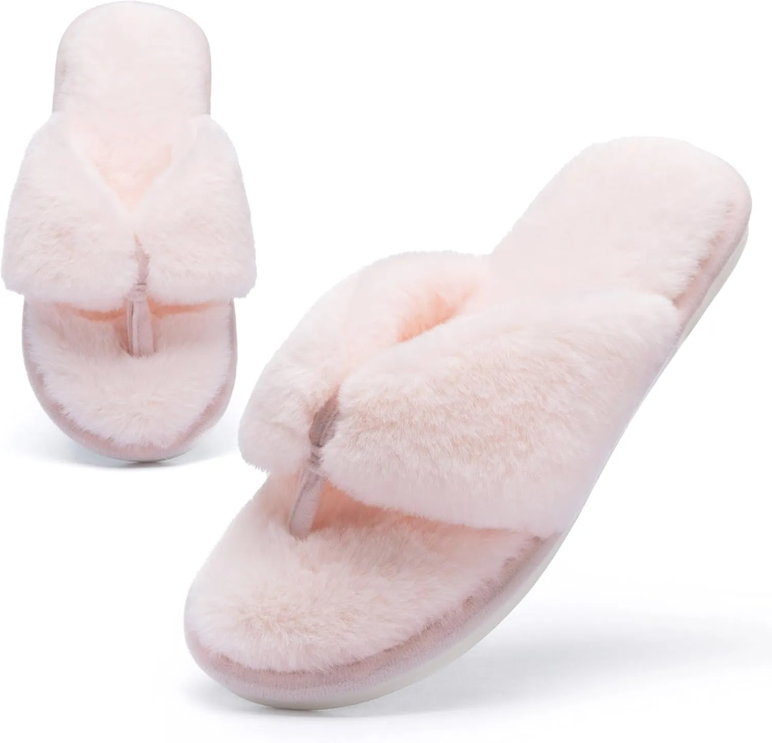 MAXTOP Fluffy House Slippers for Women Open Toe Cute Memory Foam Flip Flop Slippers Indoor Outdoor Soft Slides Shoes