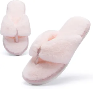 MAXTOP Fluffy House Slippers for Women Open Toe Cute Memory Foam Flip Flop Slippers Indoor Outdoor Soft Slides Shoes