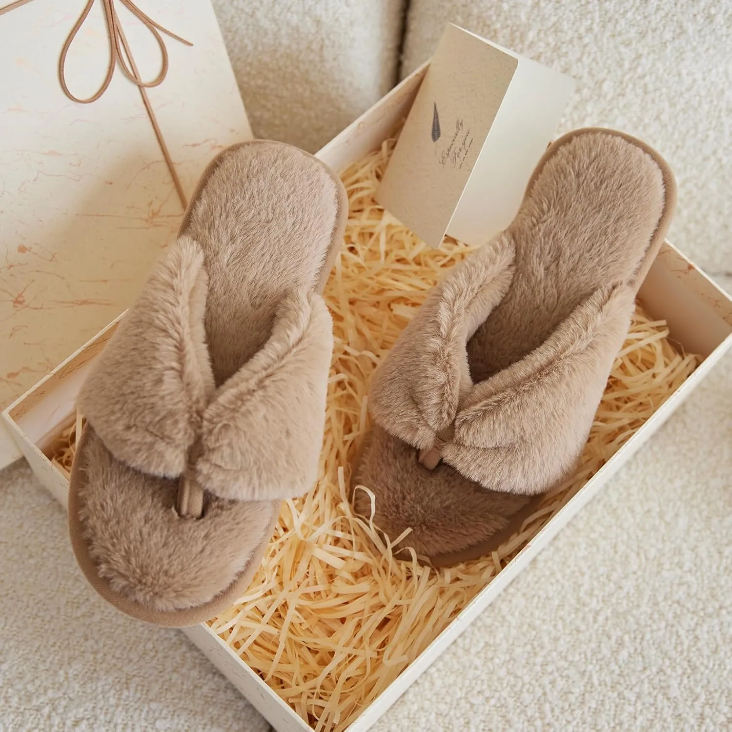 MAXTOP Fluffy House Slippers for Women Open Toe Cute Memory Foam Flip Flop Slippers Indoor Outdoor Soft Slides Shoes