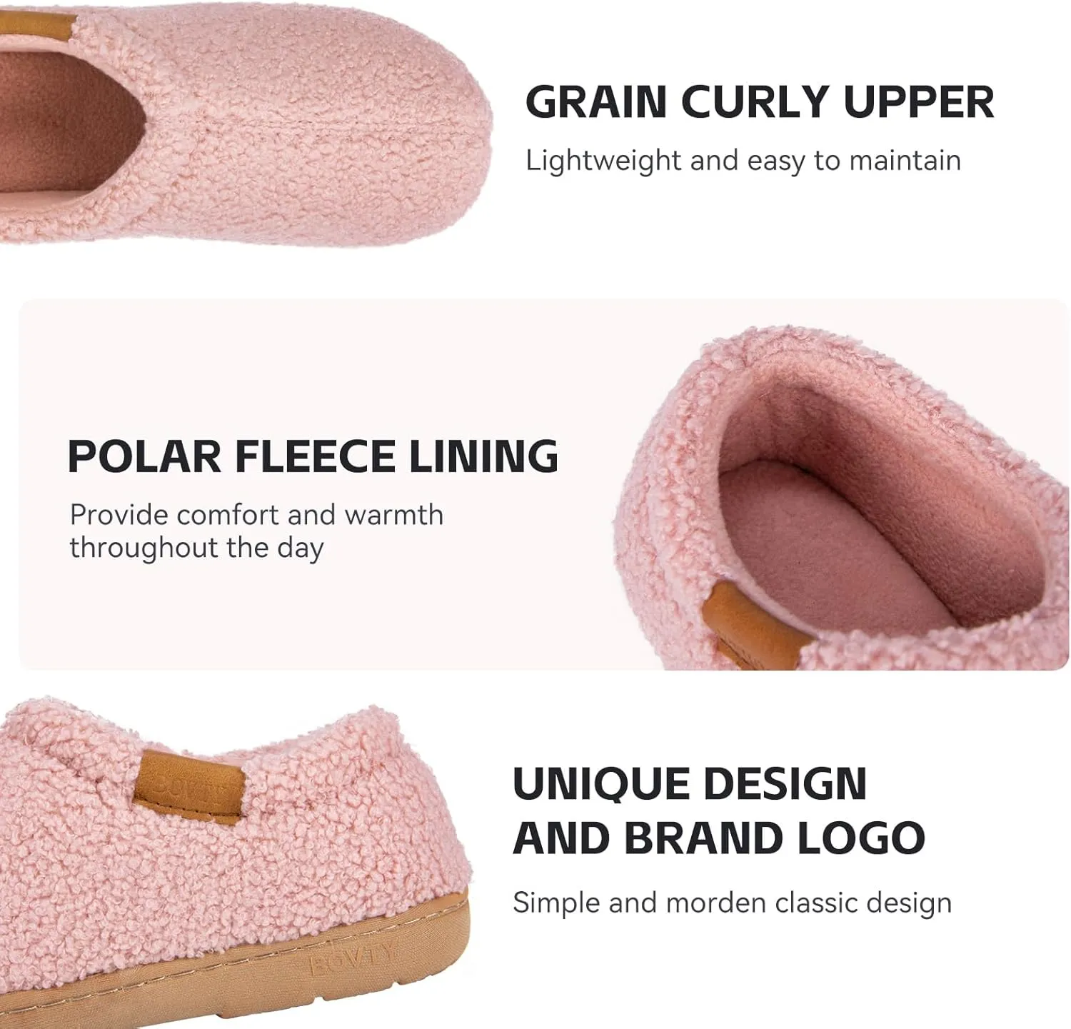 Memory Foam Slippers for Women - Indoor Cozy House Slip-on with Warm Curly Full