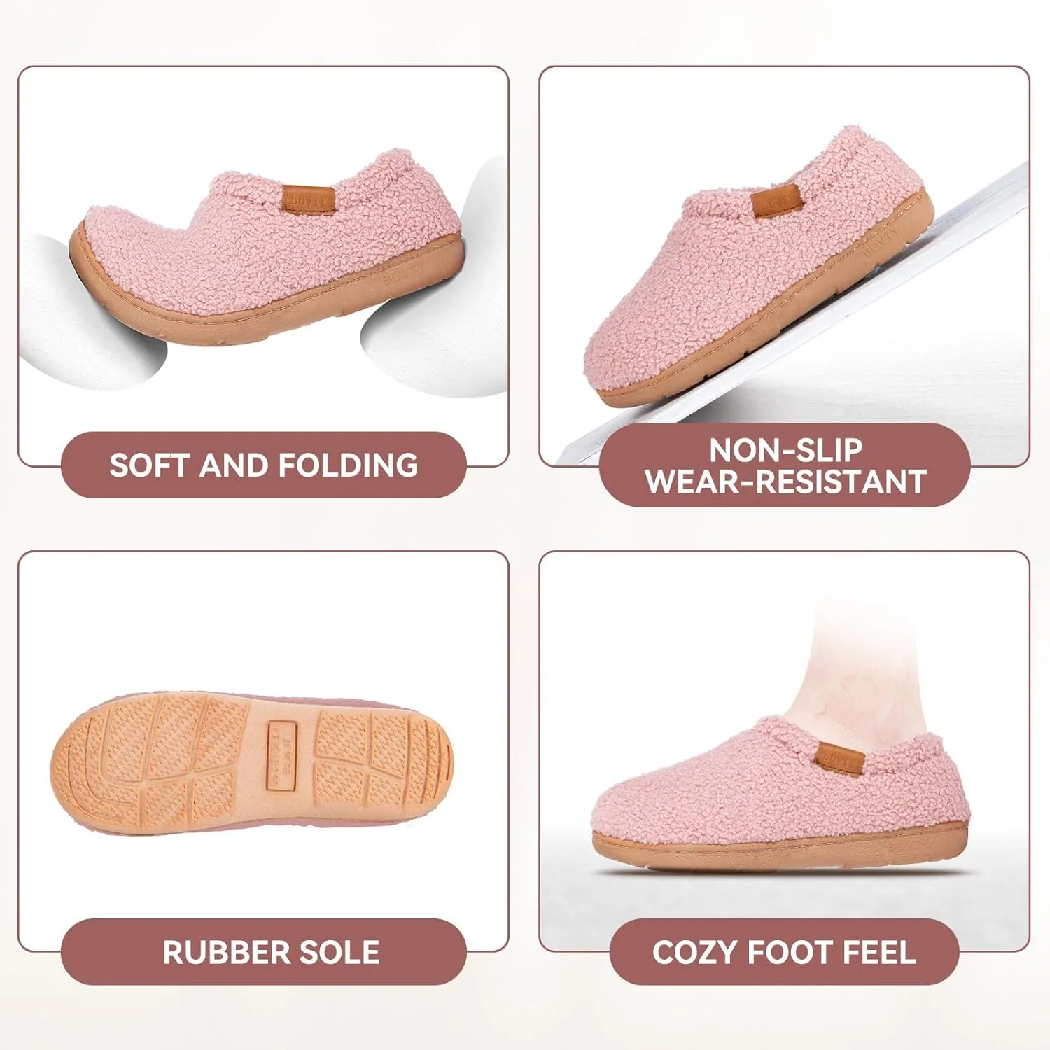 Memory Foam Slippers for Women - Indoor Cozy House Slip-on with Warm Curly Full