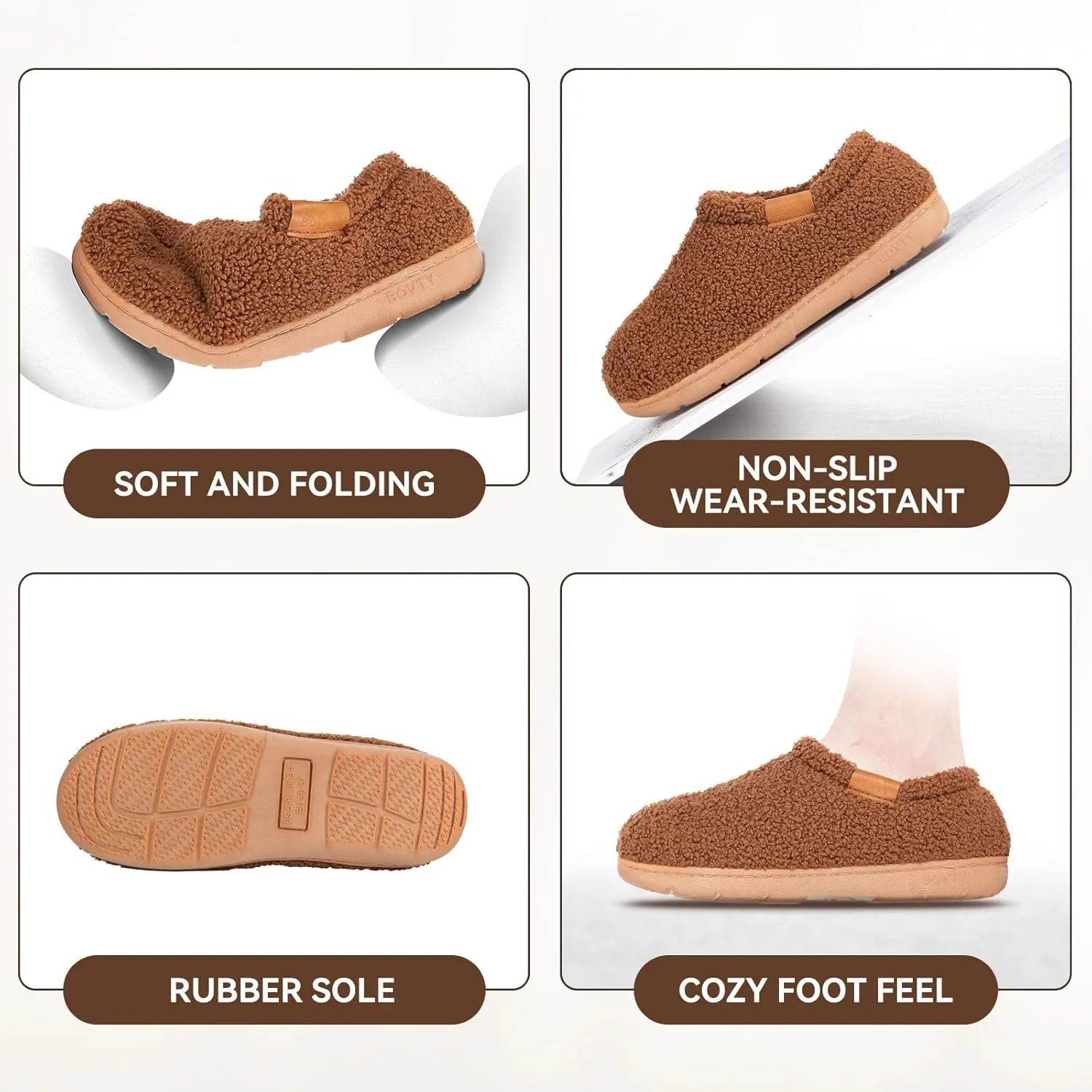 Memory Foam Slippers for Women - Indoor Cozy House Slip-on with Warm Curly Full