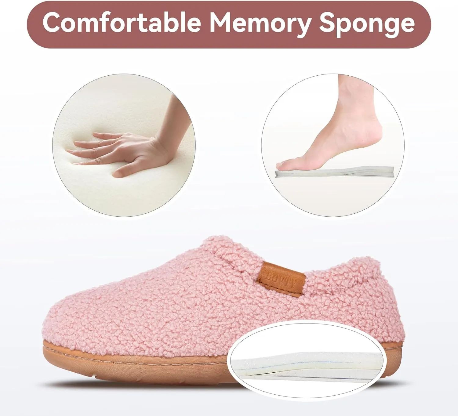 Memory Foam Slippers for Women - Indoor Cozy House Slip-on with Warm Curly Full