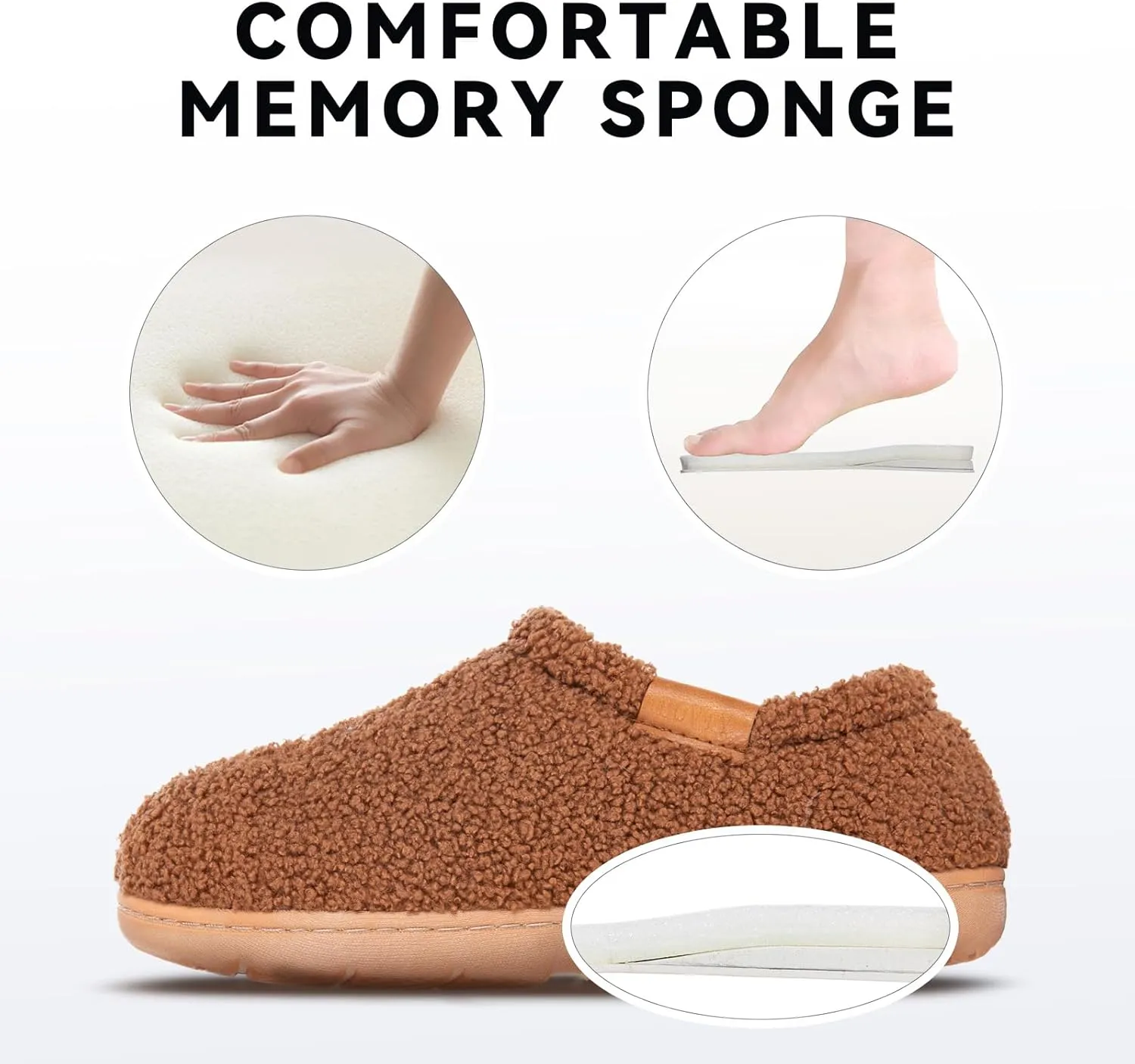 Memory Foam Slippers for Women - Indoor Cozy House Slip-on with Warm Curly Full