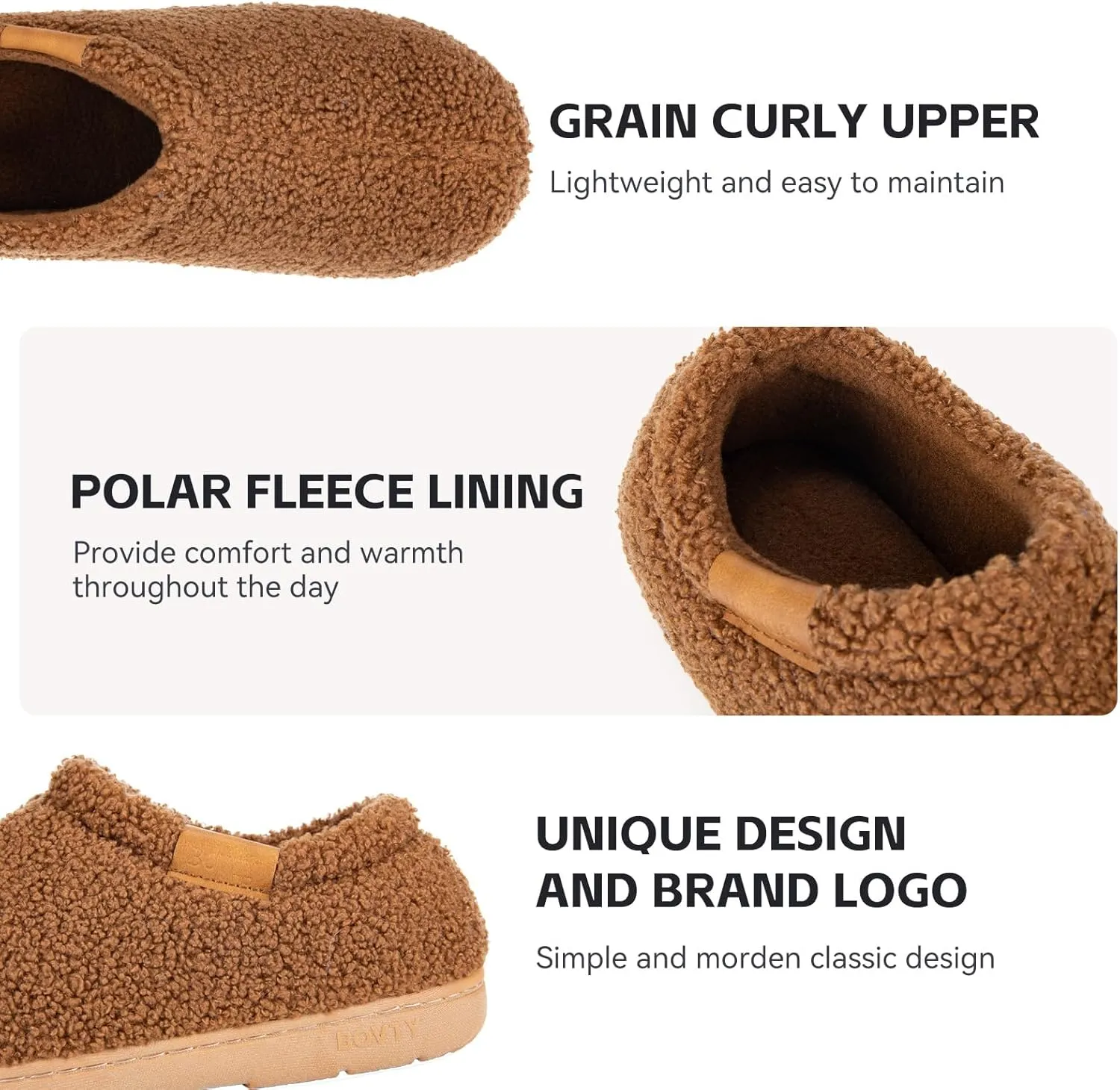 Memory Foam Slippers for Women - Indoor Cozy House Slip-on with Warm Curly Full