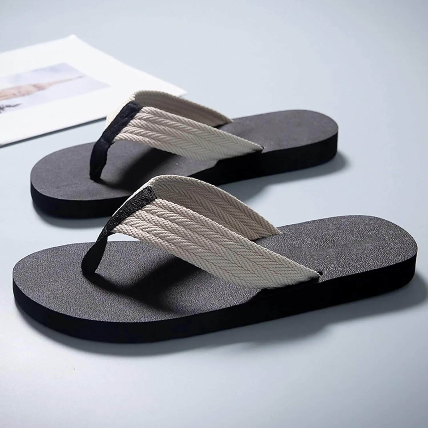 Men Summer Casual Outside Wear Beach Non Slip Breathable Flip Flops Clip Toes Big Size Flat Fuzzy Flip Flop Slippers Men