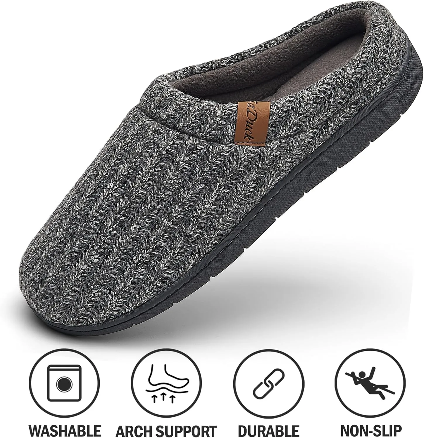 Men's Memory Foam Slippers with Arch Support, Breathable & Warm Knit House Slippers