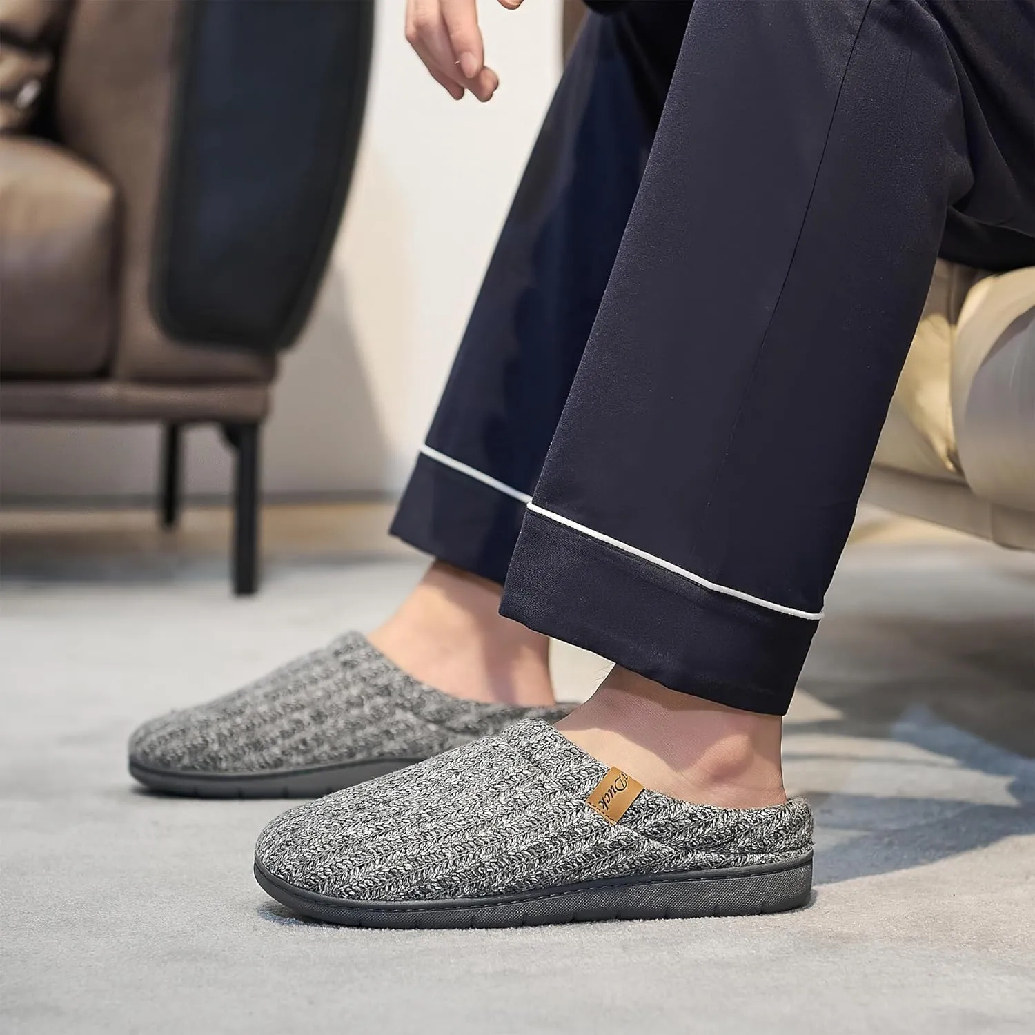 Men's Memory Foam Slippers with Arch Support, Breathable & Warm Knit House Slippers