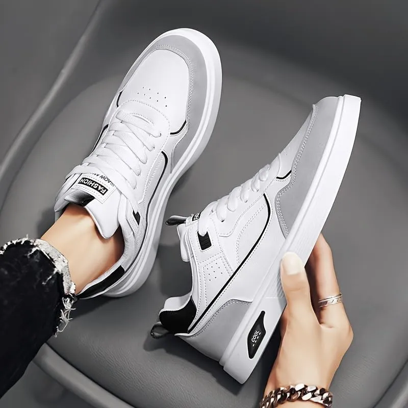 Men's Skateboarding Shoes Casual Lace-up Sneakers - Solid Color Low Top PU Trainers, All-Season Round Toe Footwear with Fabric Inner, PVC Sole, Cloth Insole for Everyday Wear