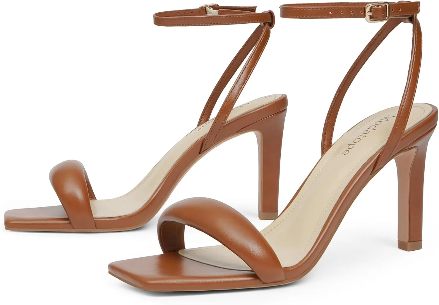 Modatope Womens Heels Square Open Toe Strappy High Heels Ankle Strap Heeled Sandals for Women Party Wedding Daily Wear