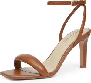 Modatope Womens Heels Square Open Toe Strappy High Heels Ankle Strap Heeled Sandals for Women Party Wedding Daily Wear