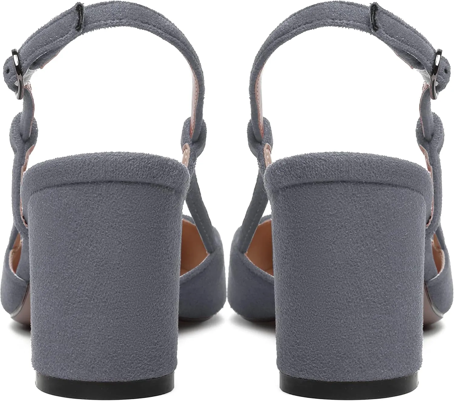 MODENCOCO Womens Pointed Toe Party Fashion Slingback Buckle Elegant Suede Chunky Mid Heel Pumps Dress Shoes 2.5 Inch