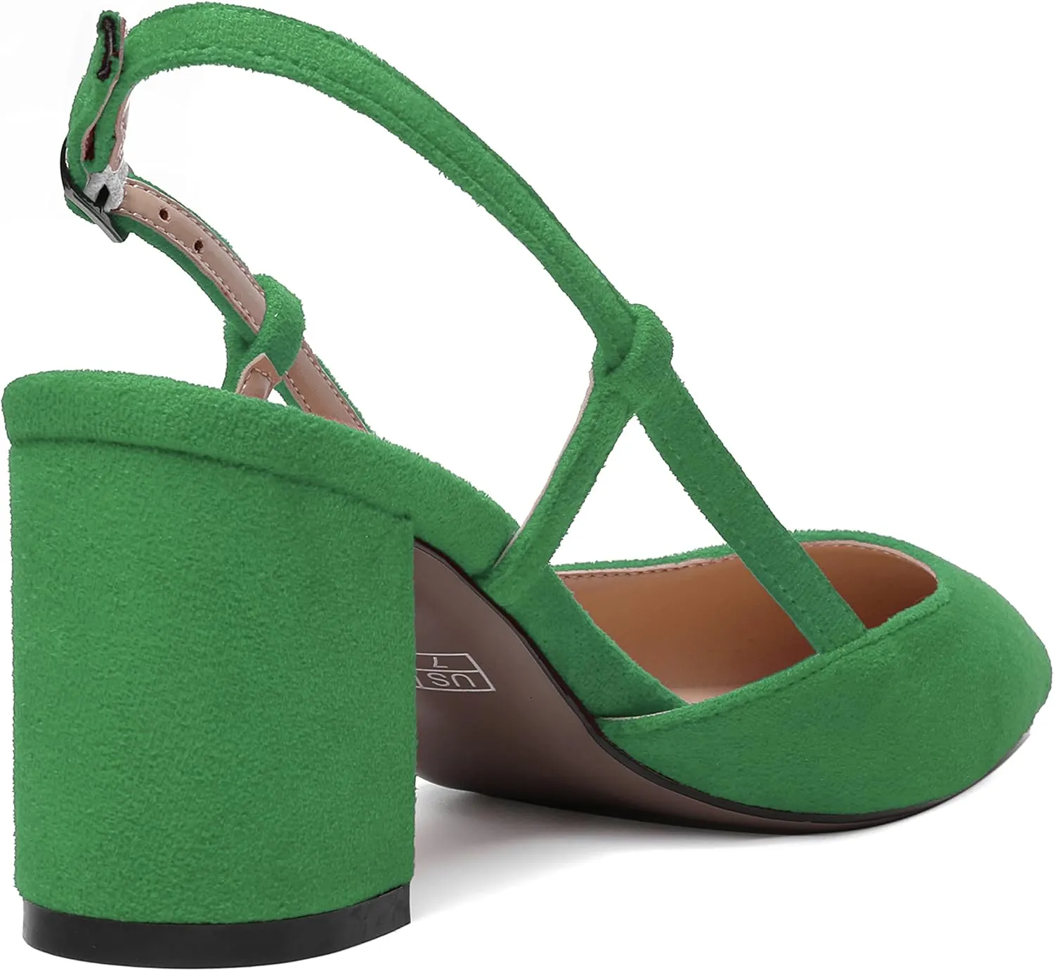 MODENCOCO Womens Pointed Toe Party Fashion Slingback Buckle Elegant Suede Chunky Mid Heel Pumps Dress Shoes 2.5 Inch