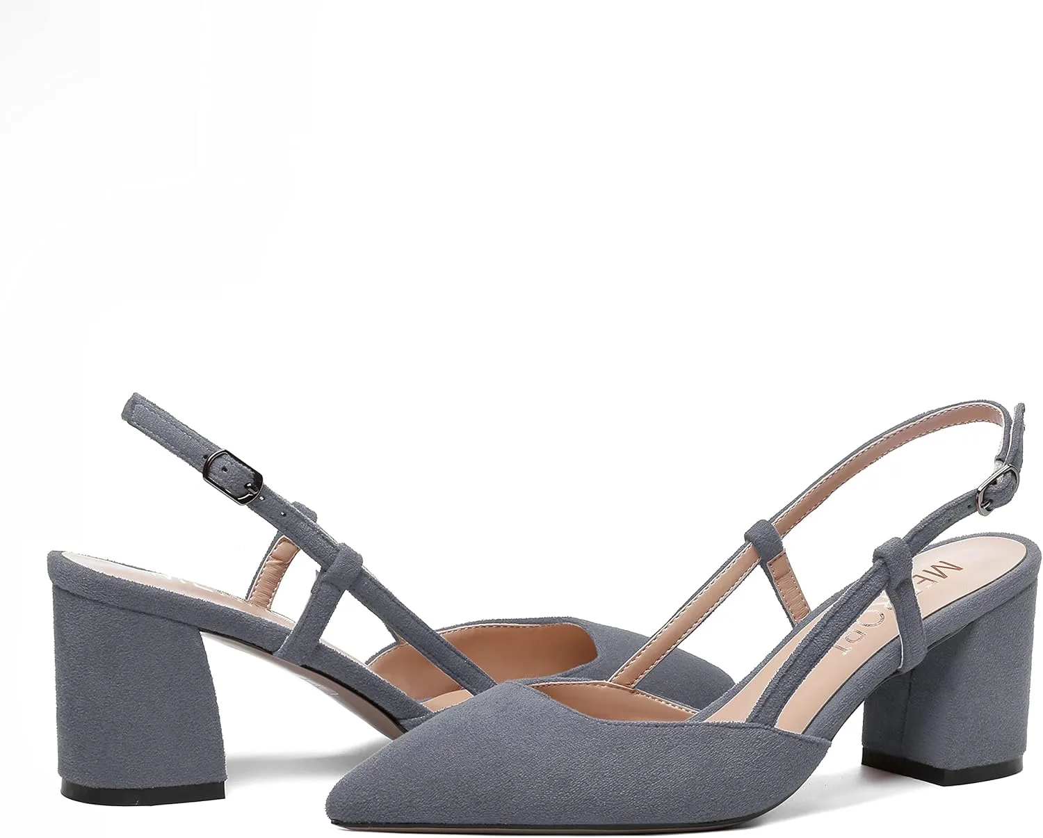 MODENCOCO Womens Pointed Toe Party Fashion Slingback Buckle Elegant Suede Chunky Mid Heel Pumps Dress Shoes 2.5 Inch