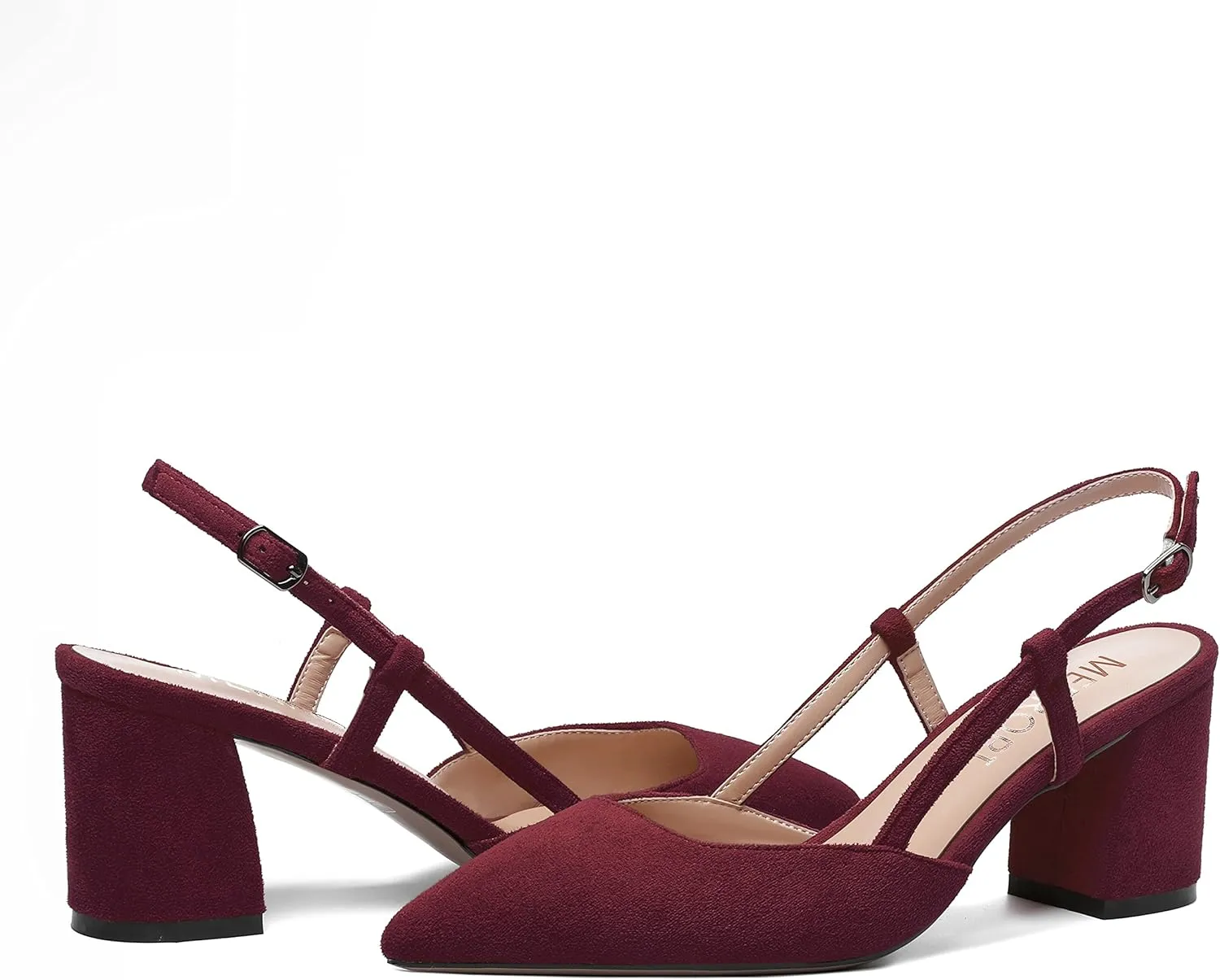 MODENCOCO Womens Pointed Toe Party Fashion Slingback Buckle Elegant Suede Chunky Mid Heel Pumps Dress Shoes 2.5 Inch