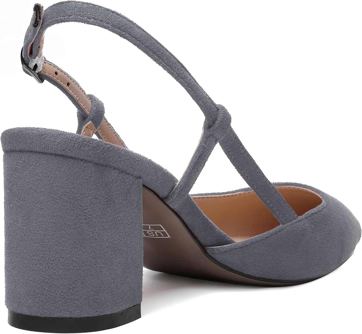 MODENCOCO Womens Pointed Toe Party Fashion Slingback Buckle Elegant Suede Chunky Mid Heel Pumps Dress Shoes 2.5 Inch
