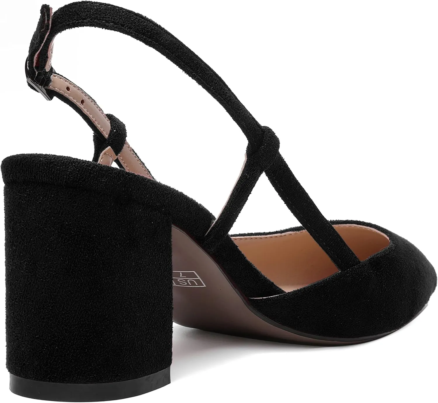 MODENCOCO Womens Pointed Toe Party Fashion Slingback Buckle Elegant Suede Chunky Mid Heel Pumps Dress Shoes 2.5 Inch