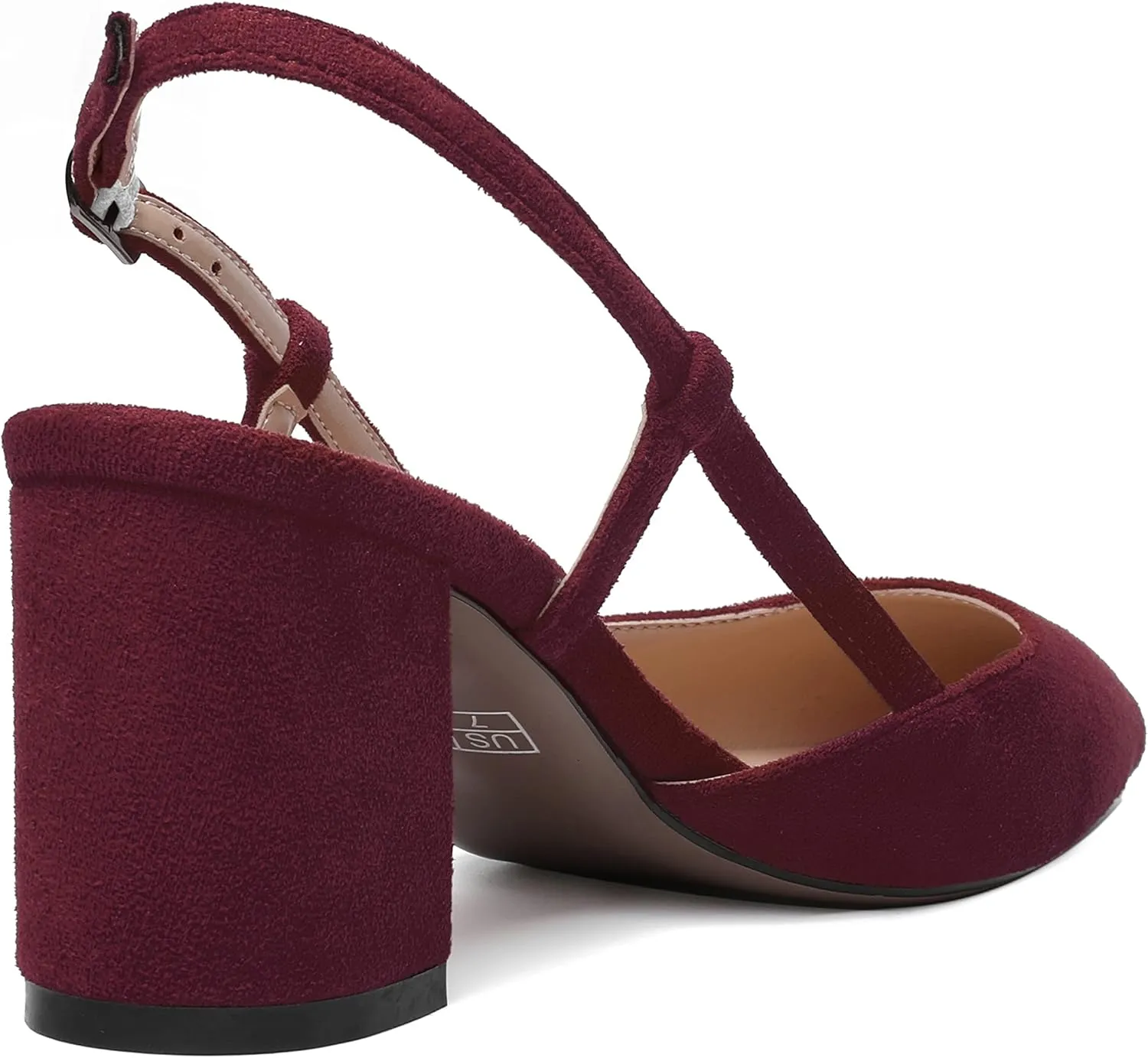 MODENCOCO Womens Pointed Toe Party Fashion Slingback Buckle Elegant Suede Chunky Mid Heel Pumps Dress Shoes 2.5 Inch