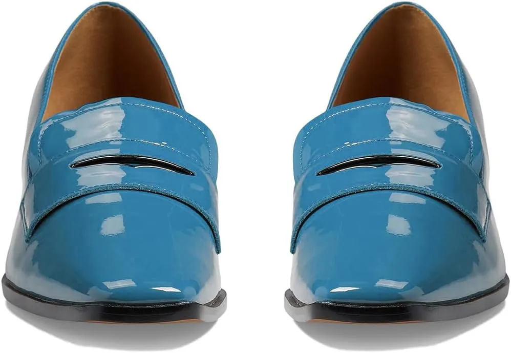 MOOMMO Women Chunky Block Heel Pumps Square Closed Toe Patent Leather Penny Loafers Slip On Mid Thick Heels Oxford Shoes Office Lady Business Professional Work Loafer Classic Elegant Comfort 4-11 M US