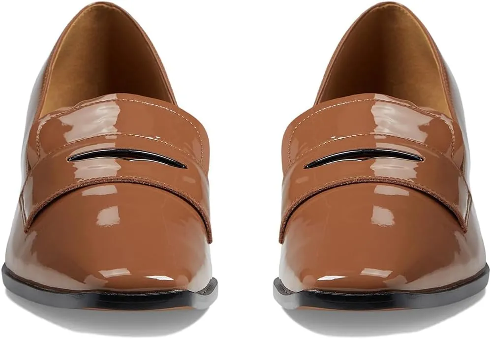 MOOMMO Women Chunky Block Heel Pumps Square Closed Toe Patent Leather Penny Loafers Slip On Mid Thick Heels Oxford Shoes Office Lady Business Professional Work Loafer Classic Elegant Comfort 4-11 M US