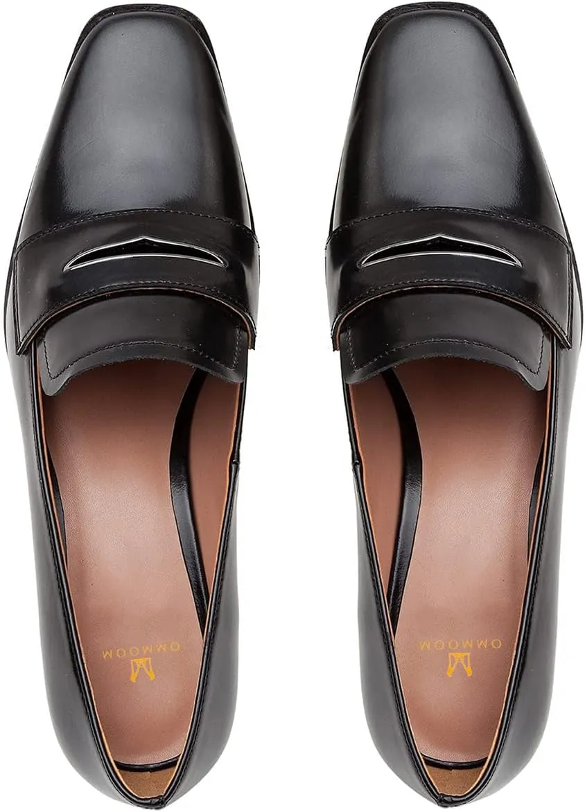 MOOMMO Women Chunky Block Heel Pumps Square Closed Toe Patent Leather Penny Loafers Slip On Mid Thick Heels Oxford Shoes Office Lady Business Professional Work Loafer Classic Elegant Comfort 4-11 M US